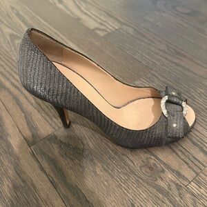 Metallic Pewter Zanotti Peep-Toe Heels